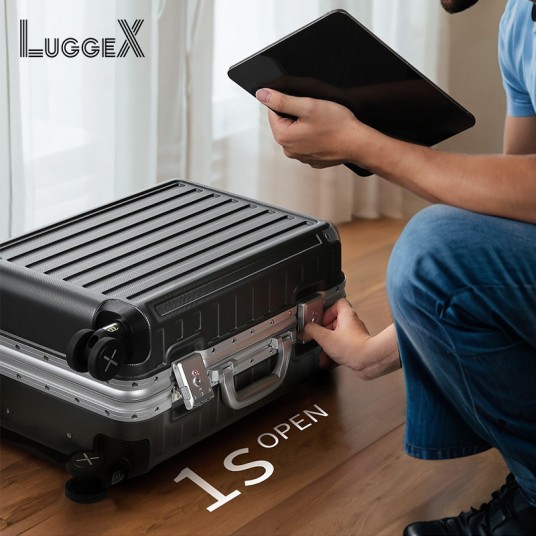 LUGGEX Luggage with Spinner Wheels - Polycarbonate Aluminum Hard Shell Suitcase Zipperless Carry-On 20-Inch, Black