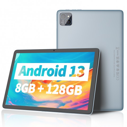 PRITOM Android 14 Tablet 10.1 Inch, 8GB(4+4 Expand) RAM + 128GB ROM, Octa Core, 5G WiFi, with Keyboard, Mouse, Case
